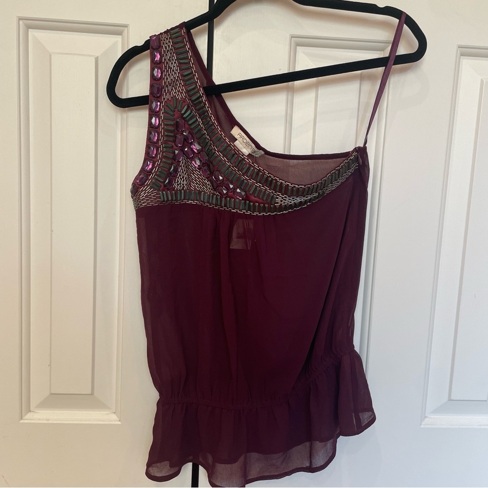 Arden B Purple Sequin One-Shoulder Top